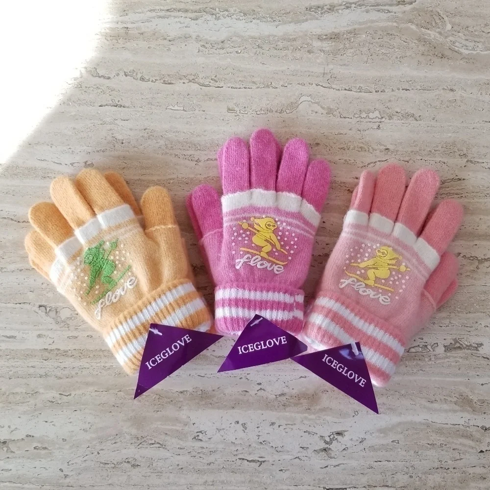 Set of 3 New Multicolor Double Layered 2 in 1 Wool Blend Cozy Warm Gloves